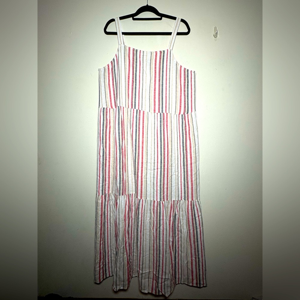 Loft Striped Tiered Maxi Dress 55% Linen Size XL